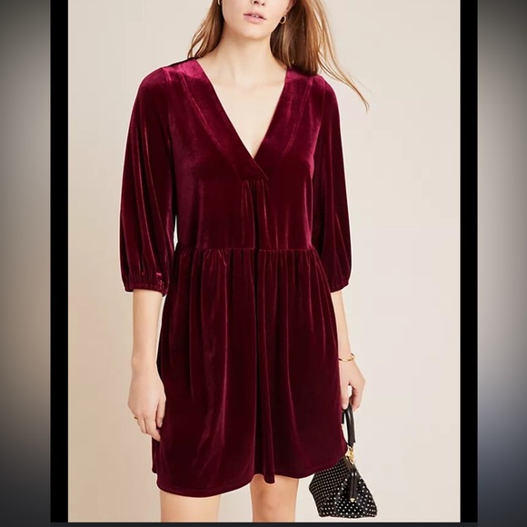 Anthropologie Amadi Greta Velvet Tunic Pockets Mini Dress Sz S - Picture 1 of 7